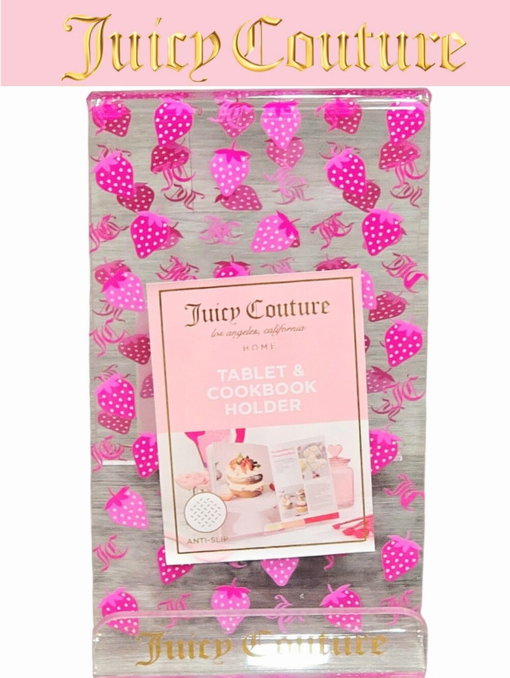 Juicy Couture Home Strawberries Logo Tablet & Cookbook Acrylic Holder